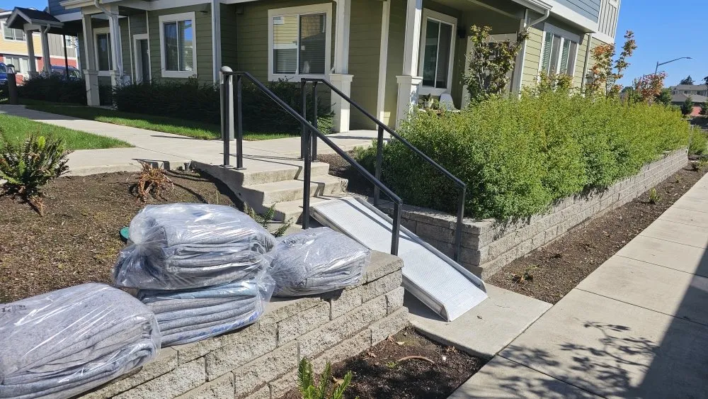 Blankets and walk ramp staged for a specialty carry